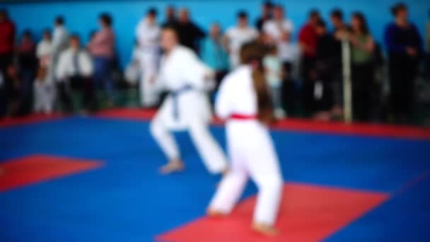 Karate Wedstrijden Onscherp Langzame Beweging — Stockvideo