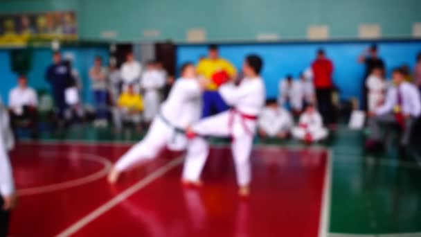 Competiciones Karate Desenfocado Movimiento Lento — Vídeos de Stock