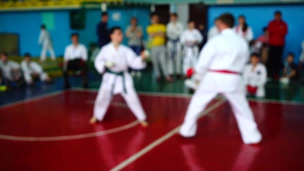 Karate Wettbewerbe Aus Dem Fokus Geraten Zeitlupe — Stockvideo