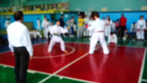 Competiciones Karate Desenfocado Movimiento Lento — Vídeos de Stock