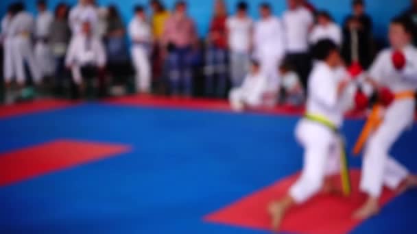 Competiciones Karate Desenfocado Movimiento Lento — Vídeo de stock