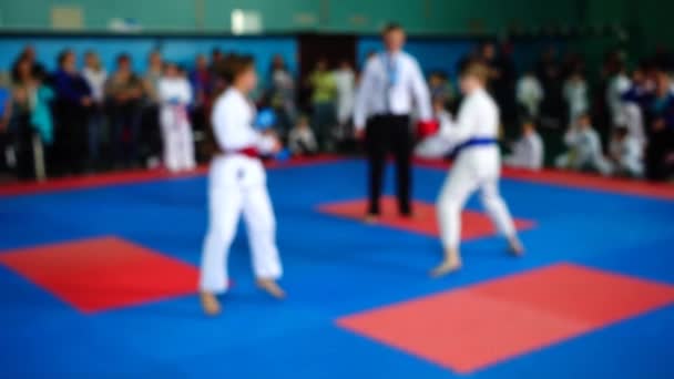 Competiciones Karate Desenfocado Movimiento Lento — Vídeos de Stock