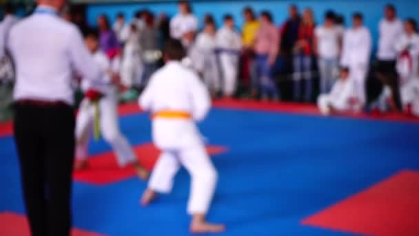 Karate Wedstrijden Onscherp Langzame Beweging — Stockvideo