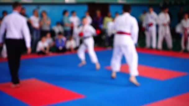 Competiciones Karate Desenfocado Movimiento Lento — Vídeo de stock