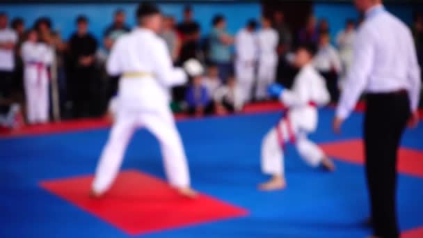 Competiciones Karate Desenfocado Movimiento Lento — Vídeos de Stock