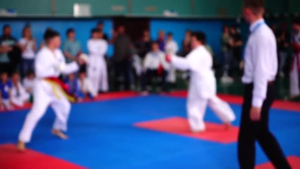 Competiciones Karate Desenfocado Movimiento Lento — Vídeo de stock