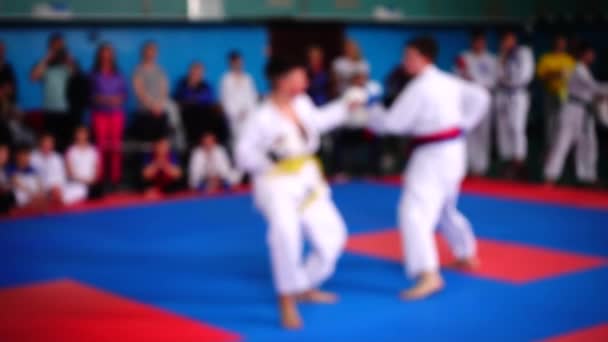 Zawody Karate Nieostre Zwolniony Ruch — Wideo stockowe