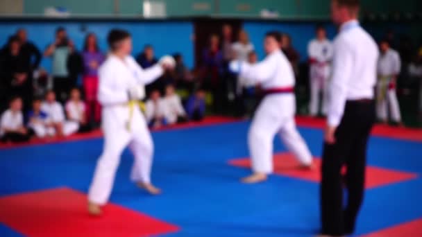 Zawody Karate Nieostre Zwolniony Ruch — Wideo stockowe