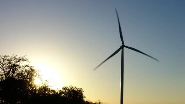 Wiatrak Farma Wiatrowa Turbina Wiatrowa Fotografowanie Upływu Czasu Kręcenie Zachodzie — Wideo stockowe