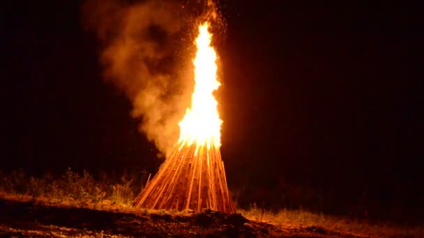 Fuego Nocturno Fuego Para Las Vacaciones Ivan Kupala Julio Verano — Vídeo de stock