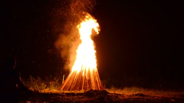 Funken Von Einem Feuer Nachthimmel Feuer Für Ivan Kupalas Urlaub — Stockvideo