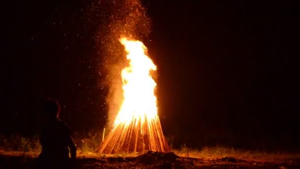 Fogo Enorme Fogo Para Férias Ivan Kupala Julho Verão Ucrânia — Vídeo de Stock