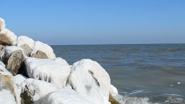 冬天和大海 海滩上的冰 — 图库视频影像