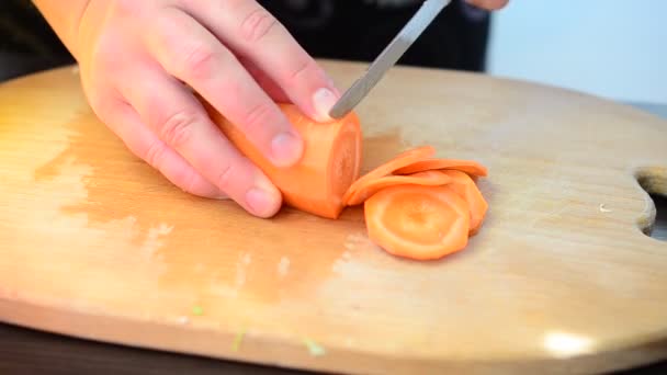 Μάγειρας Κόβει Καρότα Κοπή Καρότων — Αρχείο Βίντεο