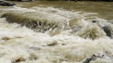 Şelale ve dağ nehri. Dağ bölgesinde çekim.