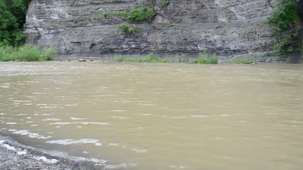 Σκληρά Ρυάκια Του Ποταμού Του Βουνού Ποταμός Ρεύμα Καλοκαίρι — Αρχείο Βίντεο