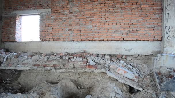 Bakstenen Muur Vloeren Van Het Onvoltooide Gebouw — Stockvideo