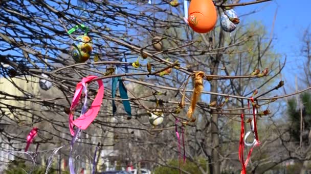 Easter Decorated Tree Toys Branches — Stock Video