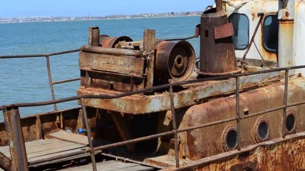 Rusty Ship Loď Břehu — Stock video