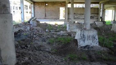 Bitki ve tuğla duvarları. Bitmemiş bitki
