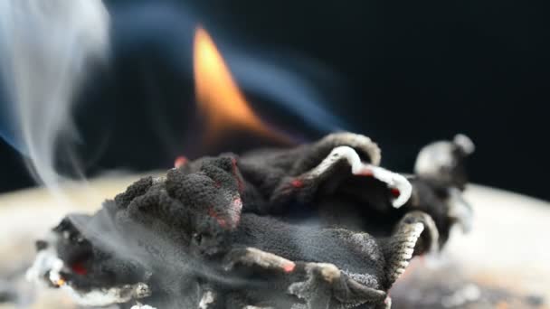 Slow Motion Burning Fabric Black Background Slow Motion Burning Fabric — Stock Video