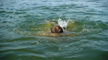 Yüzen adam. Yavaş çekim.