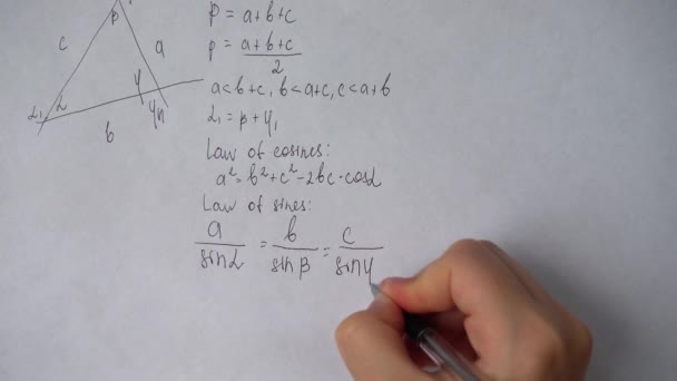 Escrita Fórmulas Matemáticas Sobre Papel Obra Matemático — Vídeo de Stock