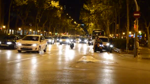 Rusa Nattetid Trafik Väg Barcelona Spanien — Stockvideo