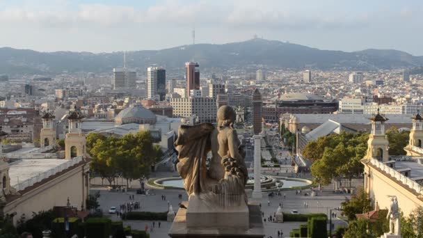 Barcelona Cityscape Air View Montjuic Hill — стокове відео