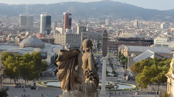 Barselona Şehir Manzarası Montjuic Hill Den Hava Manzarası — Stok video