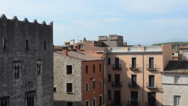 Oude Gebouwen Oude Stad Van Girona Spanje — Stockvideo