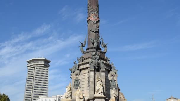 바르셀로나 Portal Pau 평화의 콜럼버스 기념비는 60M 위치해 있으며 1888 — 비디오