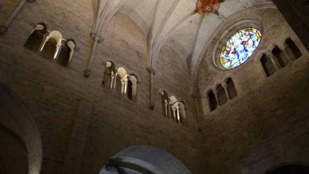 Střecha Starožitného Kostela Sant Pere Rodes Girona Katalonie Španělsko — Stock video