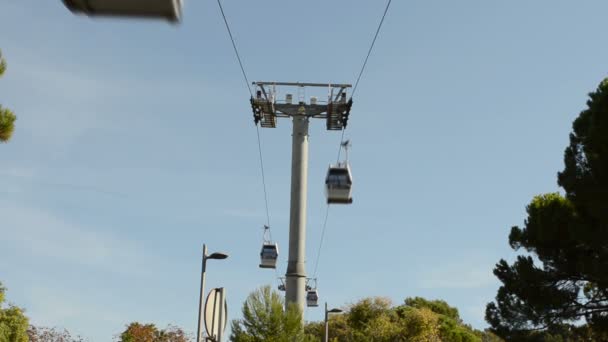 Teleférico Para Montjuic Barcelona Período Tempo — Vídeo de Stock