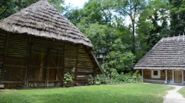 Ev, ağaçlar ve çimenler. İdeal ekoloji. Lviv, Ukrayna.