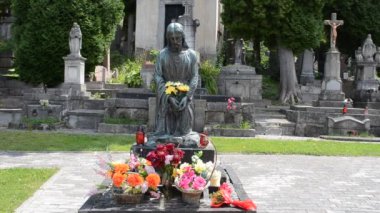 Güzel anıt. Lviv, Ukrayna. Lychakovsky Mezarlığı, Ukrayna 'nın en eski mezarlarından biri olan Lychakov' un tarihi bölgesi Lviv 'deki tarihi ve anıtsal (1991' den beri) bir mezarlıktır..