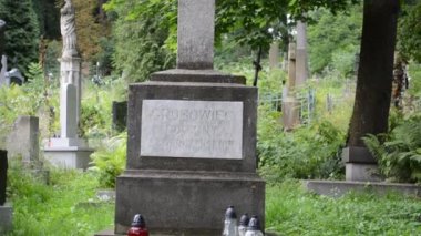 Mezarlıkta haçlar. Lviv, Ukrayna. Lychakovsky Mezarlığı, Ukrayna 'nın en eski mezarlarından biri olan Lychakov' un tarihi bölgesi Lviv 'deki tarihi ve anıtsal (1991' den beri) bir mezarlıktır..