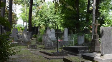 Çarmıha gerilmiş melekler. Lviv, Ukrayna. Lychakovsky Mezarlığı, Ukrayna 'nın en eski mezarlarından biri olan Lychakov' un tarihi bölgesi Lviv 'deki tarihi ve anıtsal (1991' den beri) bir mezarlıktır..