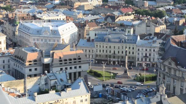 Telhados Casas Vigas Sol Iluminam Cidade Lviv Ucrânia — Vídeo de Stock