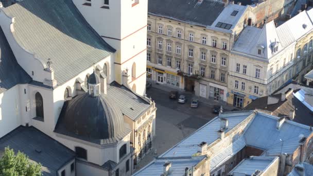 Die Stadt Aus Der Höhe Hausdächer Lwiw Ukraine — Stockvideo