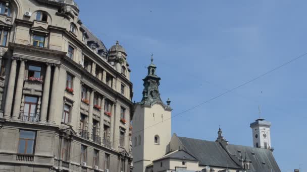 Aufnahmen Der Architektur Von Lviv Architektur Und Transport Von Lviv — Stockvideo