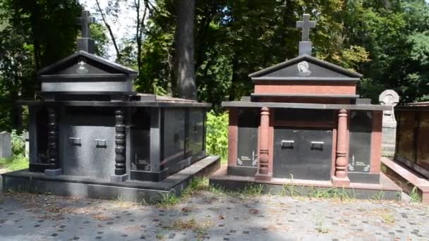 Criptas Antiguas Lviv Ucrania Lychakovsky Cementerio Histórico Memorial Finca Desde — Vídeos de Stock