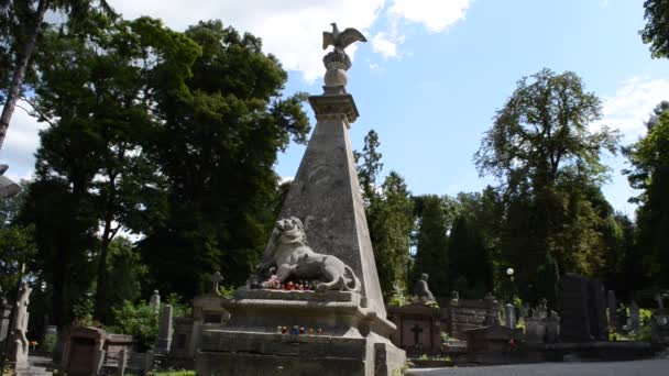 Löwe Und Adler Lemberg Ukraine Lytschakowski Friedhof Der Historische Gedenkort — Stockvideo