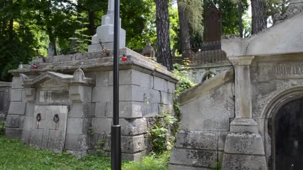 Sepultamentos Antigos Lviv Ucrânia Lychakovsky Cemitério Propriedade Comemorativa Histórica Comemorativa — Vídeo de Stock
