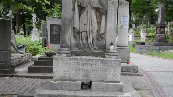 Tumba Del Sacerdote Lviv Ucrania Lychakovsky Cementerio Histórico Memorial Finca — Vídeo de stock