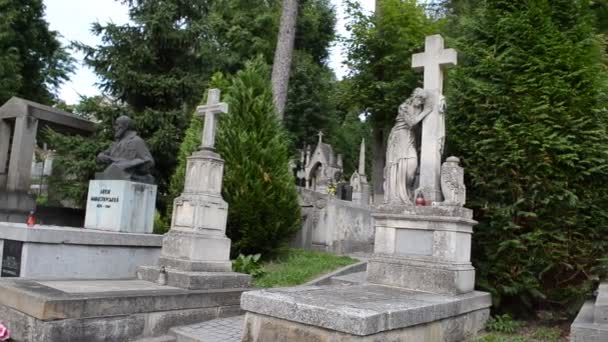 墓地の墓だ ウクライナのリヴィウ リュチャコフスキー墓地 1991年以降 歴史地区のリヴィウ 英語版 リュチャコフ 英語版 ウクライナ最古の墓地の一つ — ストック動画