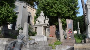 Mezarlıktaki anıtlar. Lviv, Ukrayna. Lychakovsky Mezarlığı, Ukrayna 'nın en eski mezarlarından biri olan Lychakov' un tarihi bölgesi Lviv 'deki tarihi ve anıtsal (1991' den beri) bir mezarlıktır..