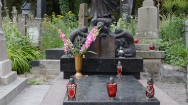 Yury Rudavsky 'nin mezarı, saha numarası 4, bilinen fizikçi. Lviv, Ukrayna. Lychakovsky Mezarlığı, Ukrayna 'nın en eski mezarlarından biri olan Lychakov' un tarihi bölgesi Lviv 'deki tarihi ve anıtsal (1991' den beri) bir mezarlıktır..