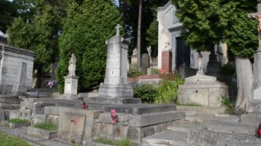 Antik Lychakivskyj mezarlık manzarası (Lviv City, Ukrayna). Lychakovsky Mezarlığı, Ukrayna 'nın en eski mezarlarından biri olan Lychakov' un tarihi bölgesi Lviv 'deki tarihi ve anıtsal (1991' den beri) bir mezarlıktır..