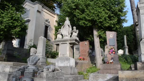 Monumentos Cemitério Lviv Ucrânia Lychakovsky Cemitério Propriedade Comemorativa Histórica Comemorativa — Vídeo de Stock